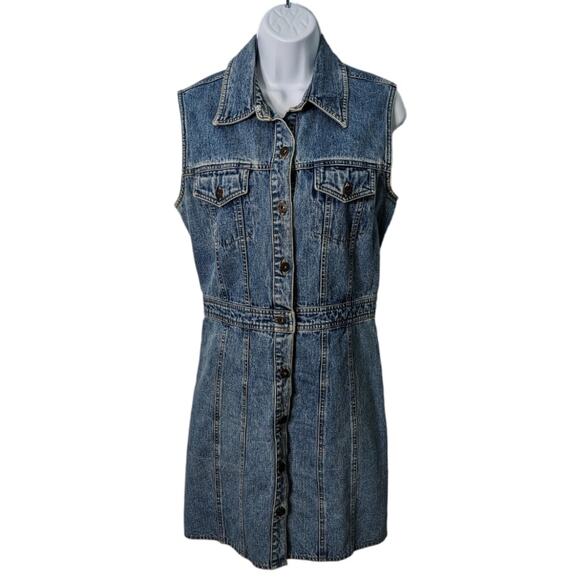 Gap Jean Dress Sleeveless Trucker Style Top Button Front Cotton Vintage 90's - Picture 1 of 6